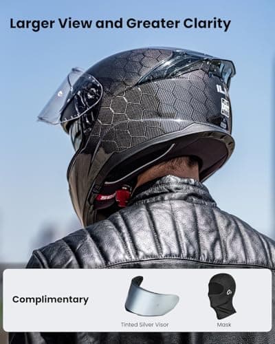 ILM Carbon Fiber Motorcycle Helmets Lightweight Full Face Dual Visor Helmet with Rear Wing Pinlock Compatible Motorbike Street Bike DOT ECE Men Women Model 861C (Snake-Effect CarbonFiber, M)