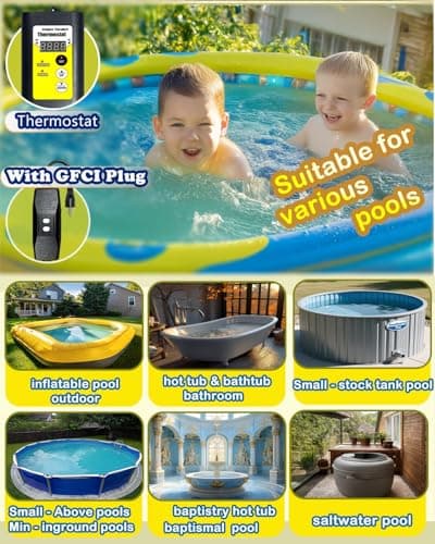 2000W Bathtub Heater | Pool Heater for Above Ground Pools, Portable Extra Baptistry Heaters for Baptismal Water Warmer, Inflatable Hot Tubs Warmer -120V Immersion Water Heaters for Bathtub