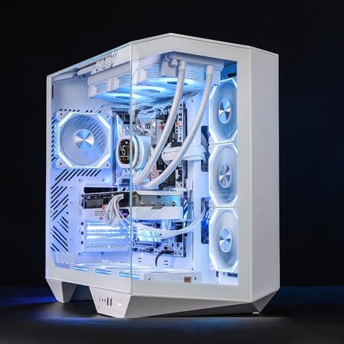 darkFlash Full-Tower ATX Gaming PC Case, Back Plug-in Motherboard, Vertical GPU Mounting, Dual-Chamber, Panoramic Glass, Up to 2 x 360mm Radiators, RTX 40 Compatible(DY470) (1 PWM ARGB Fans, White)
