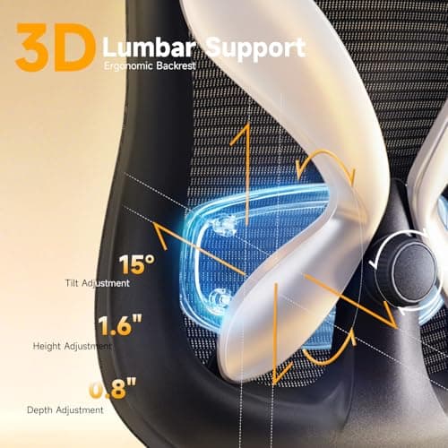 amseatec Office Chair Ergonomic Desk Chair,350 LBS Home Mesh Office Desk Chairs with 3D Adjustable Lumbar Support,5D Flip-up Arms,2D Adjustable Headrest,Comfortable Computer Gaming Chairs(Black)