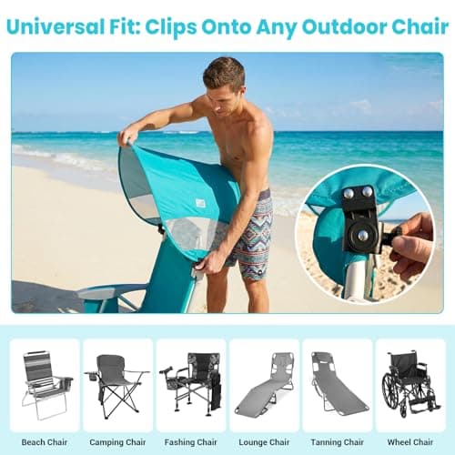#WEJOY Beach Chair with Canopy Shade, Reclining Adjustable 4 Position, Lay Flat Lightweight Folding Portable Aluminum Chair with Backpack Straps,Padded headrest, Heavy Duty 400lbs Lawn Chair for Beach