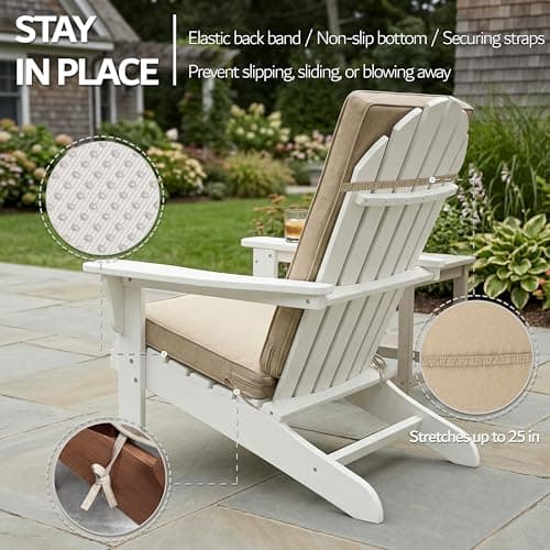 Adirondack Chair Cushions Set of 2 - Removable Covers, Water-Repellent & Fade-Resistant Faux Linen, Securing Straps, Non-Slip Bottom, Fit for Most Outdoor Adirondack & Rocking Chairs - Nature