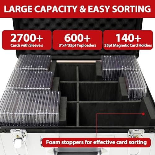 EcoVibe EcoVibe Trading Card Storage Box, Aluminum Alloy Card Case Holds 600+ Toploaders & One-Touch Holders, Sports Card Storage for 3" x 4" 35pt Rigid Card Holders (Red)