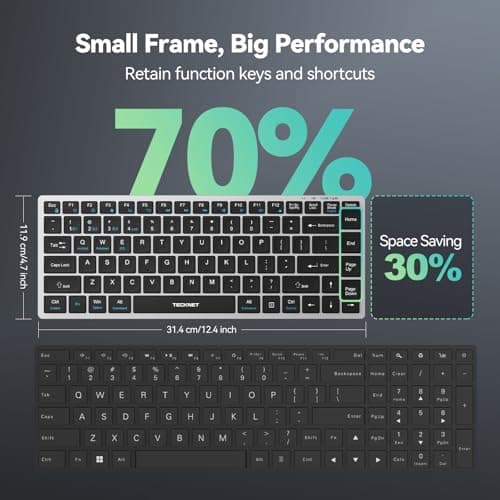 TECKNET Bluetooth Keyboard Rechargeable, 4-Device (2.4G+3BT) Wireless Keyboard, Ultra-Slim Quiet Typing, 14 Hotkeys Computer Keyboard for PC/Laptop/Smart TV/Tablet/iPad