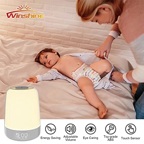 winshine Touch Wake Up Night Light with Sunrise Simulation Alarm Clock, 3 Ways Dimmable Warm White Bedside Lamp for Kid Bedrooms RGB Ambient Table Nightstand Light,Sleep Aid Snooze Timer Mode