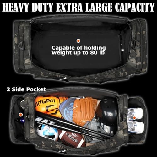 HAMBOLY 130L Extra Large Duffle Bag for Men, Heavy Duty Duffle Bag for Travel, Large Sports Gym Equipment Bag for Hockey Football Soccer Baseball Basketball & Team training, Dark CM