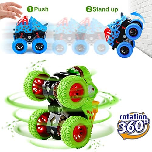 LODBY Dinosaur Toys for 2 3 4 5 Year Old Boys - Monster Truck Toys for Toddlers Boys Ages 2-4-6 - Push and Go Cars Dinosaur Toys for Kids 3-5 Year Old Boy Christmas Birthday Gifts
