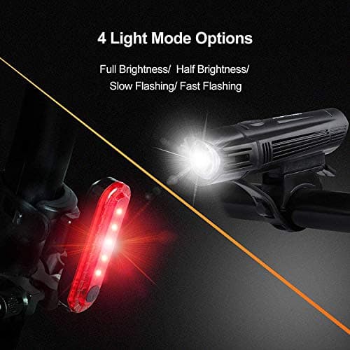 Ascher Ultra Bright USB Rechargeable Bike Light Set, Powerful Bicycle Front Headlight and Back Taillight, 4 Light Modes, Easy to Install for Men Women Kids Road Mountain Cycling B07FC9NRRR