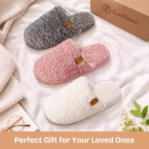 EverFoams Women's Fuzzy Slip-on Slippers Warm Cozy Soft Lightweight Memory Foam Indoor House Shoes