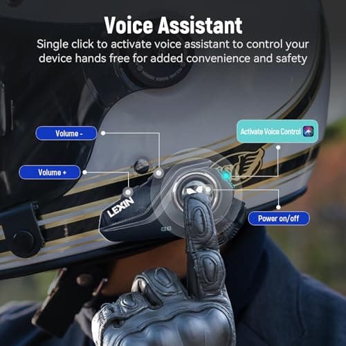 LEXIN G1 Motorcycle Helmet Bluetooth Headset, Helmet Speakers with 2 Type Microphones, Waterproof Motorcycle Headphones with HD Stereo Sound, Hands-Free Call/Music/GPS, 4 Color Faceplates, Single Use