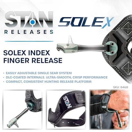 Stan SoleX Index Finger Archery Bowhunting Release - Buckle Wrist Strap Open Hook Trigger Aid with Single-Sear Design, Adjustable Length, Travel & Tension