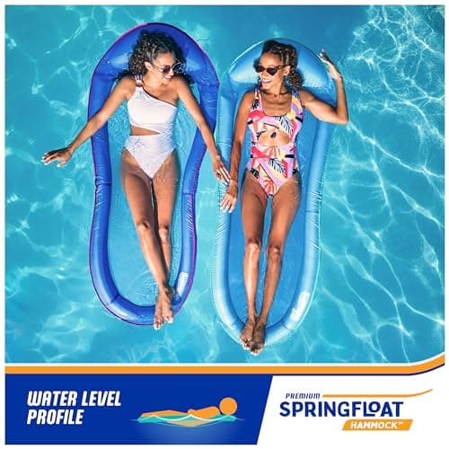 SwimWays Spring Float Premium Hammock Pool Lounger, Inflatable Pool Floats Adult with Fast Inflation for Ages 15 & Up, Sky Blue