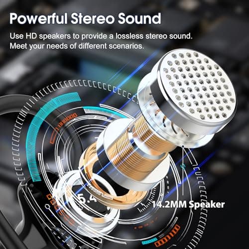 Wireless Earbuds, Headphones Sport Bluetooth 5.4, Over Ear Buds with ENC Noise Canceling Mic, Deep Bass Stereo Earphones with Hook, 50H Playback, LED Display, IP7 Ear Buds for Workout Running, Black