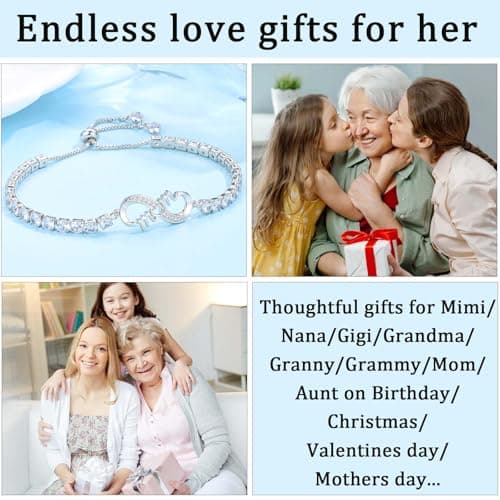 4MM Cubic Zirconia Tennis Bracelet, Infinity CZ Jewelry, Christmas, Mothers Day, Valentines Day, Birthday, Easter Mom Nana Grandma Aunt Mimi Gigi Grammy Granny Bracelet Gifts for Women B0GSZ6BKPH