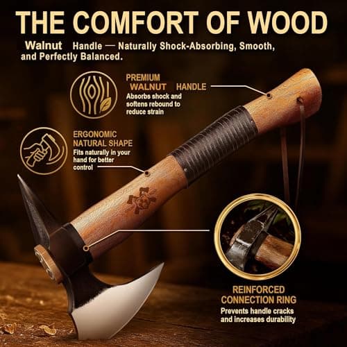 Grumpy Bear 15" Camping Hatchet, Survival Axe with Sheath, High Carbon Steel and Wood Handle, Anti-Slip Grip – Ideal for Bushcraft, Wood Splitting & Outdoor Adventures