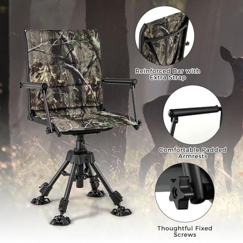 Tangkula Hunting Chair, 360 Degree Silent Swivel Blind Chair with 4 Adjustable Legs, Foot Pads & Armrests, Portable Folding Hunting Chairs for Blinds, Fishing, Camping