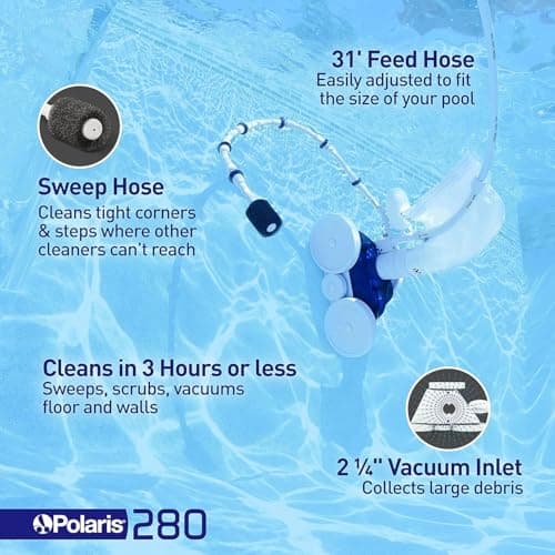 Polaris Vac-Sweep 280 Pressure-Side In-ground Pool Cleaner, Double Venturi Jet Powered, 31ft of Hose with an All Purpose Debris Bag