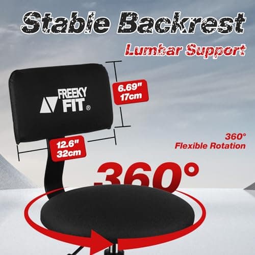Shop Stool with Backrest, Mechanic Garage Stool for Workshop, Adjustable Shop Stools Chair, Padded Workbench Stools for Men Women, 300 LBS Capacity, 360° Swivel PVC Seat, Heavy Duty, Black