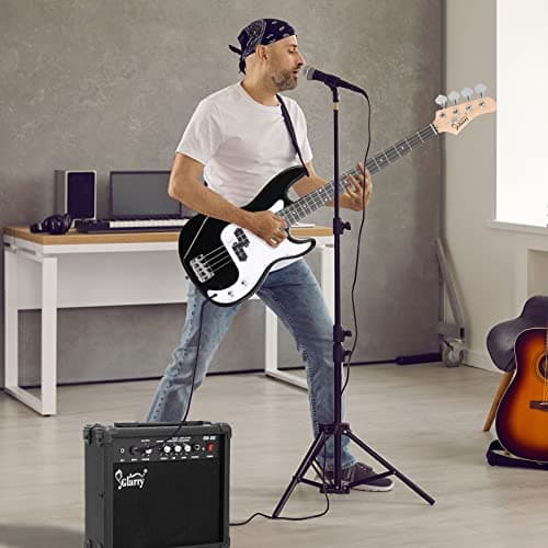 GLARRY Full Size Electric Bass Guitar Beginner Kit 4 String Exquisite Basswood Bass with 20W AMP, Cable, Strap, Bag and Accessories (Black, 39"Right Handed)