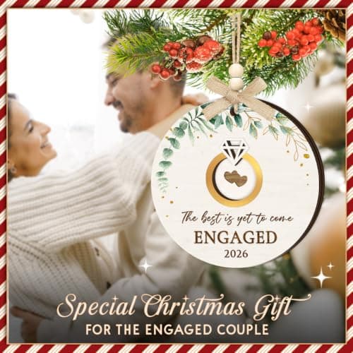 Bride to Be and Fiance Gifts, Newly Proposal Decor, She Said Yes Bridal Shower Couples Presents, 2-layer Wooden Ornaments Engaged Ornament 2026, First Christmas Engagement Ring Keepsake Gift B0H86HP1VB
