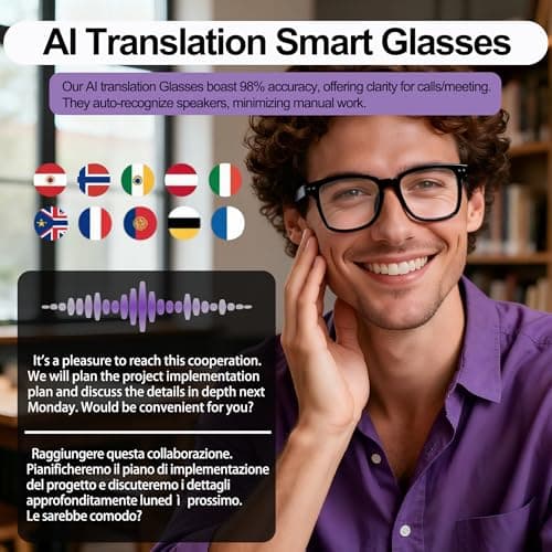 AI Smart Wireless Bluetooth Translation Glasses for Men/Women with Speakers/Bluetooth&140+ Languages Translation Sports/Travel/Drive/Busniess (C1+AI+Color Change Lenses+Black)
