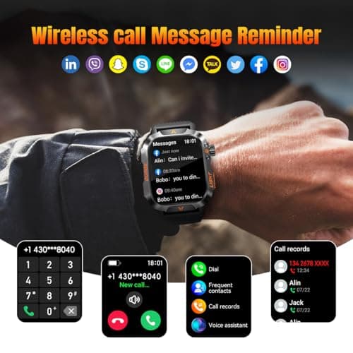 Military Smartwatch for Men, LED Flashlight Bluetooth Call IP68 Waterproof Heart Rate Blood Oxygen Sleep Tracker Fitness Pedometer Android iOS Compatible - Ideal for Hunting Hiking Extreme Sports