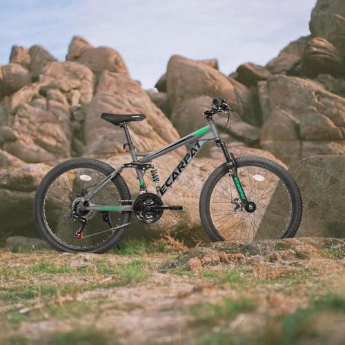 Ecarpat 24/26/27.5 Inch Mountain Bike, Full/Front Suspension Mens Boys Mountain Bike with 21 Speed Steel Frame and Dual Disc Brakes, Adult Sport Bicycle for Trail City Road, Gift Choice