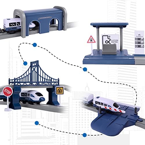 Train Sets for Boys 4-7, Battery Operated Train Set with Tracks(Magnetic Connection), Compatible with Thomas, Brio, Chuggington, Gifts for 3 4 5 6 Years Old (City)