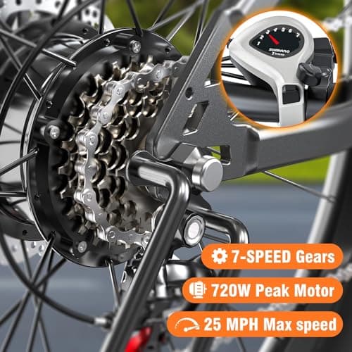 Electric Bike for Adults, 26" Commuter Ebikes with 7-Speed Gears, 25MPH Lightweight E Bike, 720W Peak Motor, 375Wh Removable Battery, 50 Miles Range, Electric Mountain Bicycle for All Terrain