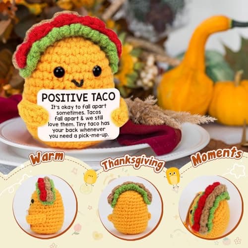 Positive Crochet Taco Christmas Birthday Gifts for Women Men Self Care Son Back to School Mom Dad Daughter Sister Friend Coworkers Relaxation Gift Desk Home Fall Decor Emotional Inspirational Support