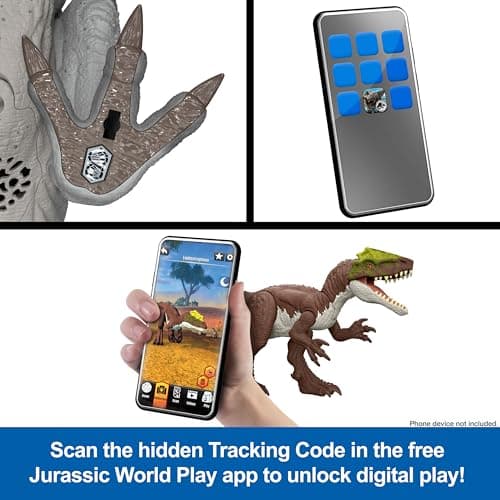 Mattel Jurassic World Wild Roar Brachauchenius Dinosaur Action Figure Toy with Chomp Attack, Light Up Feature & Roar Sound, Scan Code for Digital Play