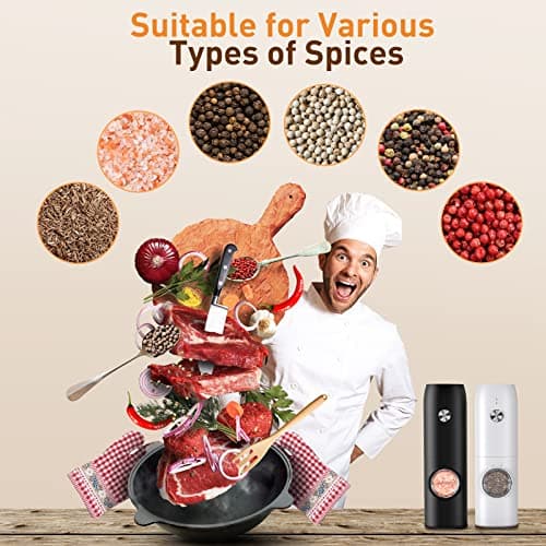 Electric Salt and Pepper Grinder Set, Rechargeable Automatic Salt and Pepper Shakers, Adjustable Coarseness Pepper Grinder with Led, Kitchen Appliances Gifts for Mom(Blackwhite) B0BQYVNKRV