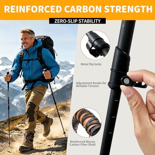 3K Carbon Fiber Trekking Poles - Collapsible, Lightweight Yet Sturdy Hiking Poles with EVA Grip, for Men & Women Hikers
