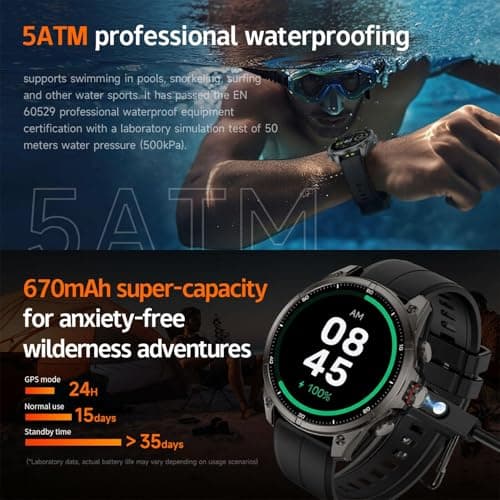 afoloery GPS Running Watch and Outdoor Smartwatch, AMOLED Display, Built-in LED Flashlight,Multisport GPS Smartwatch,5ATM Waterproof,Fitness Tracker up to 15 Days of Battery