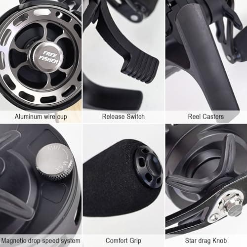 FREE FISHER Ice Fishing Reels 3.2:1 Gear Ratio Ultra Smooth 3+1Ball Bearings Strength CNC-machined Aluminum Inline Ice Fishing Reel with Left/Right Hand Retrieve
