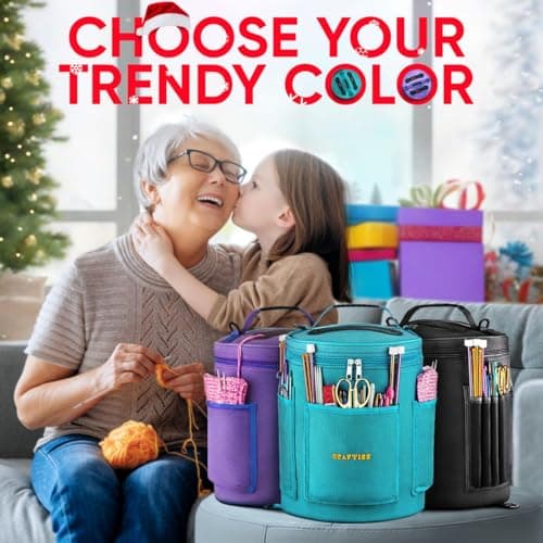 CRAFTISS Knitting Bag Yarn Storage - Christmas Gift - Durable Canvas Yarn Holder for Crochet Accessories - Organizer Crochet Bag with Knitting Accessories Case (Turquoise)