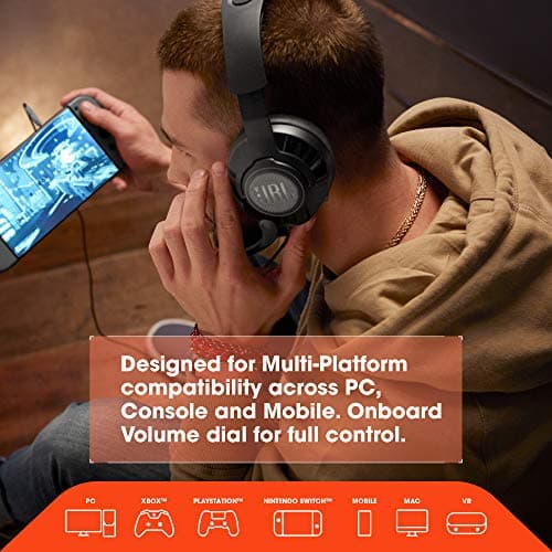 JBL Quantum 200 - Wired over-ear gaming headset with Voice focus directional flip-up mic and memory foam ear cushions (Black)