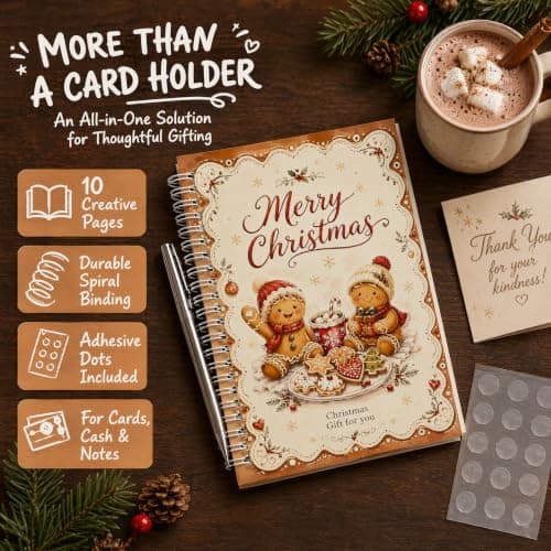 10 Page Spiral Gift Card Book,Xmas Gift Card Holder with 12 Self‑Adhesive Dots,DIY Stocking Stuffers for Women Men Kids Christmas Gift Card Book,Merry Christmas Gift Card Booklet for Adults Teens B0HDZMJ97N