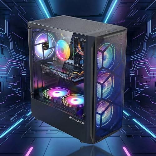 STGAubron Gaming PC Desktop Computer, Intel Core I7 up to 3.9 GHz, Radeon RX 580 8G, 16G RAM, 512G SSD, WiFi, Bluetooth 5.0, RGB Fan x6, RGB BT Sound Bar, Windows 10 Home