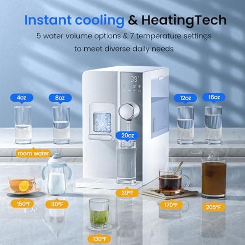 3-in-1 Countertop Water Bar with Ice Maker, Hot & Cold Water Dispenser, 7-Stage Filter, 7 Temp Settings, 5 Volume Options, No Installation, Portable Water Station for Kitchen, Office, RV