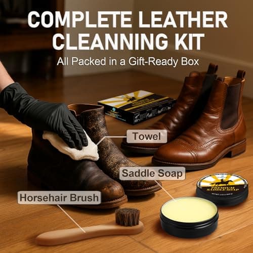 Feilove Saddle Soap for Leather – All-Natural 3-in-1 Leather Cleaner & Conditioner Kit with Horsehair Brush & Cloth – For Boots, Bags, Saddles, Car Interiors, Shoes 3.52oz