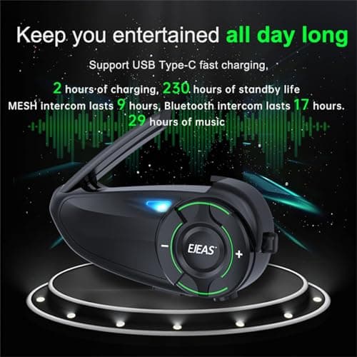 SolaMr Q8 Motorcycle Helmet Bluetooth Headset, 230hours Standby, 6 Riders Mesh Communication Systems with Audio Multitasking, Music Sharing, Noise Cancellation, FM Radio, Loud Interphone -2 Pack