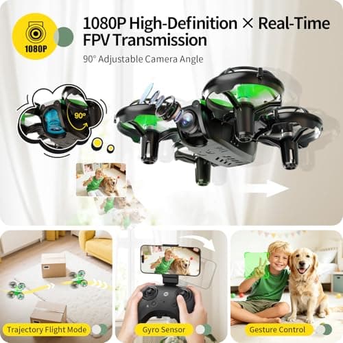 Holy Stone Mini FPV Drone with 1080P HD Camera for Kids & Beginners, RC Nano Quadcopter with Optical Flow Hover, Gesture Control, 3D Flips, 3 Batteries, Great Gift Toy for Boys and Girls, HS210P Green