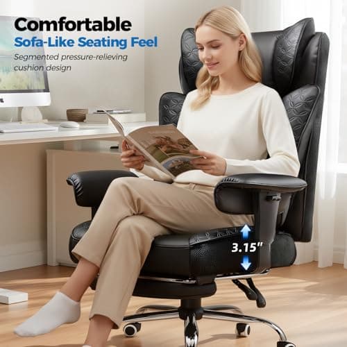 GTRACING Big and Tall Office Chair 400LBS Wide Ergonomic Gaming Chair with Deluxe Embossing Designed Leather with Foot Rest,150°Reclining Adjustable Soft Armrests Pocket Spring Back Support and Pillow