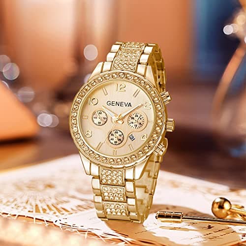 Gosasa Luxury Unisex Crystal Diamond Watches Quartz Digital Calendar Rose Gold Silver Stainless Steel Watch