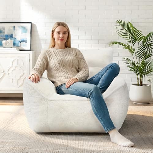 Cvortll Bean Bag Chair, Bean Bag Sofa, Faux Fur Bean Bag Chairs,with armrests and a Sturdy backrest, Suitable for Apartments, Living Rooms, bedrooms, Games, Reading (White)