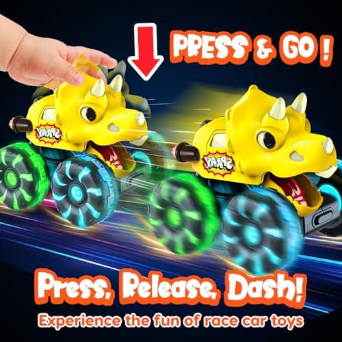 LED Wheels Dino Truck Toys for Toddler Boys Girls Gifts, Dinosaur Cars for 2 Year Old Boy Christmas Birthday Gifts Monster Truck Toys Dinosaur Cars, Press and Go Light Up Cars for Toddlers B0F5PVJJ9J