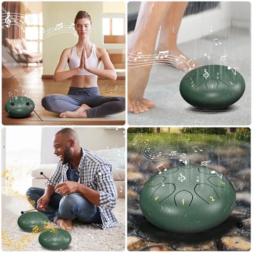 Rain Drum for Outside Garden, 6 Inches 8 Notes Steel Tongue Chakra Drums, Waterproof Meditation Rain Chime, Musical Instruments for Adult Gift with Bag, Music Book, Drum Mallets (Green) B0D9QJNPJ3