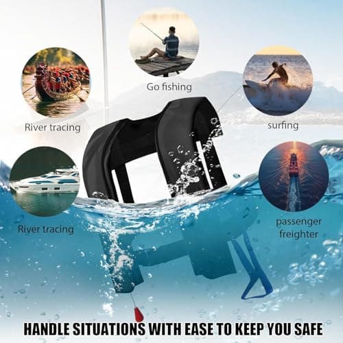 Automatic Inflatable Life Jacket for Adults – Adjustable Buoyancy Vest with Manual Override,Reflective Strips & Safety Whistle for Boating, Kayaking, Surfing & Swimming.