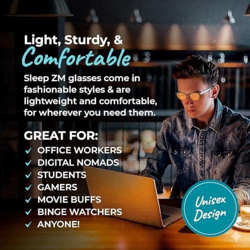 Sleep ZM 100% Blue Light Blocking Glasses - Women + Men - Better Sleep - Anti Eye Strain Protection - Computer Screens Gaming